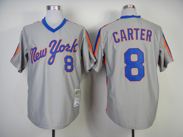 Men New York Mets #8 Carter Grey Throwback MLB Jerseys
